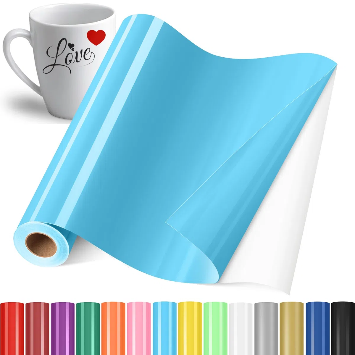 YAFLC Vinile Adesivo Permanente Azzurro, 30.5x400cm Vinile Permanente, Pellicola Adesiva Usato per Tazze, Ceramica, Vetro, Regali Fai Da Te