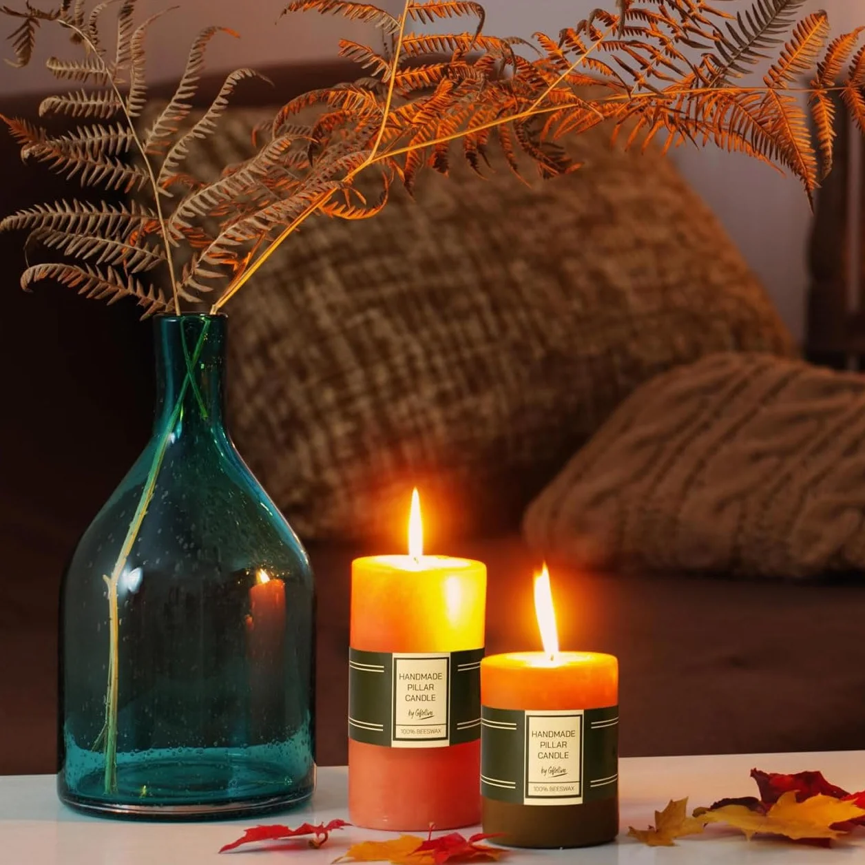 Set di 3 Candele a Colonna in 100% Pura Cera d'Api - Durata di 21 Ore - Candele a Colonna con Stoppino in Cotone - Candela Senza Profumo - Pilastri in Cera d'Api Senza Gocce - Set of 3 Pillar Candles