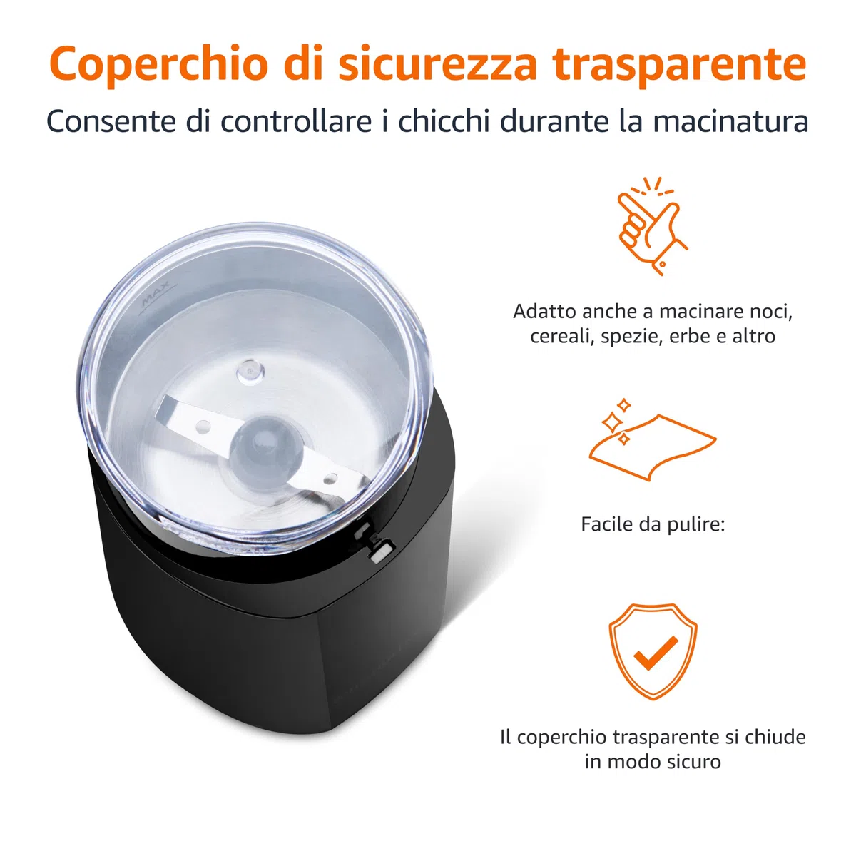 Amazon Basics Macinacaffè elettrico, nero