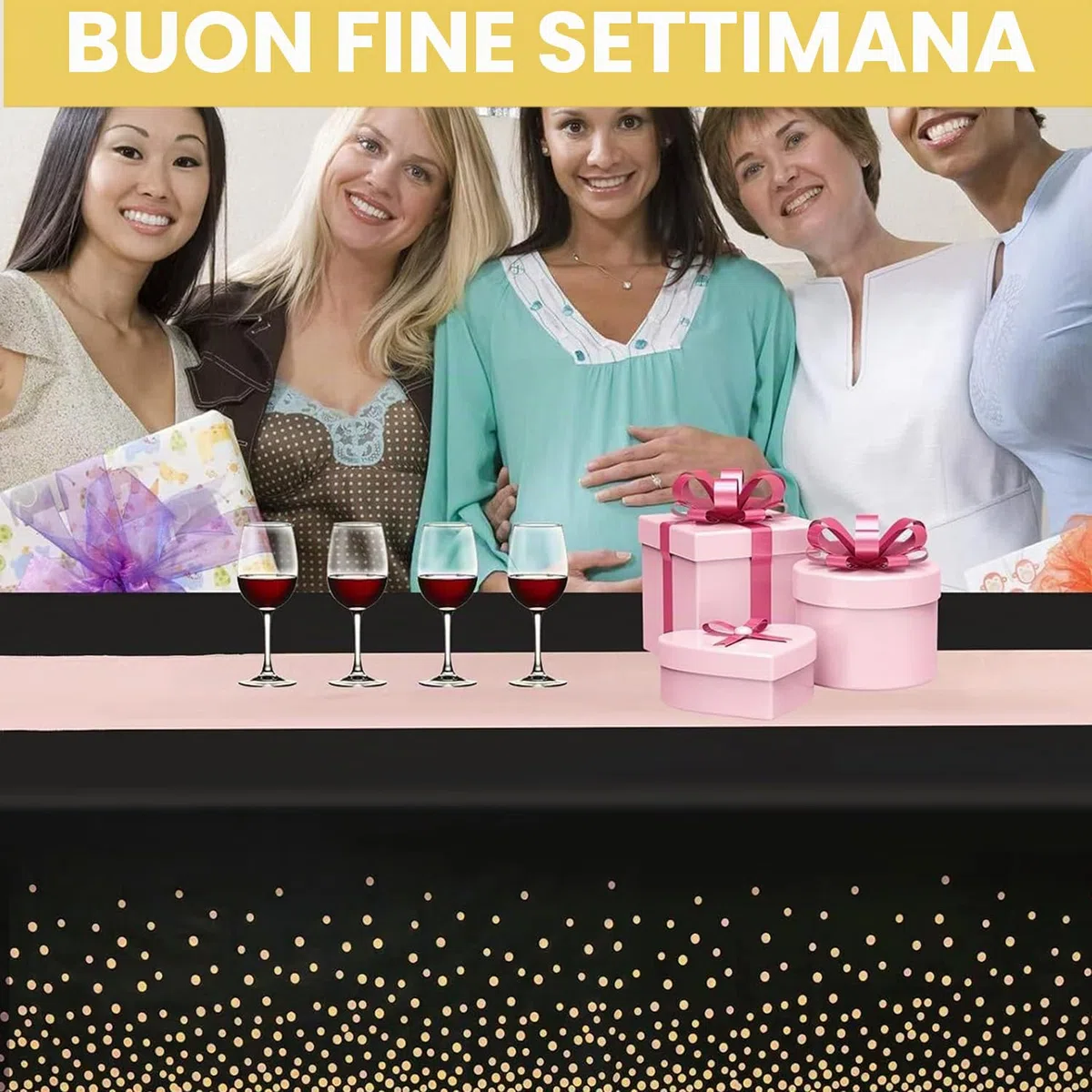 Nizirioo 6 tovaglie usa e getta, impermeabili, rotolo di carta, per feste, a pois, rettangolare, adatta per decorazioni di compleanno, matrimonio, 137 x 274 cm (nero)