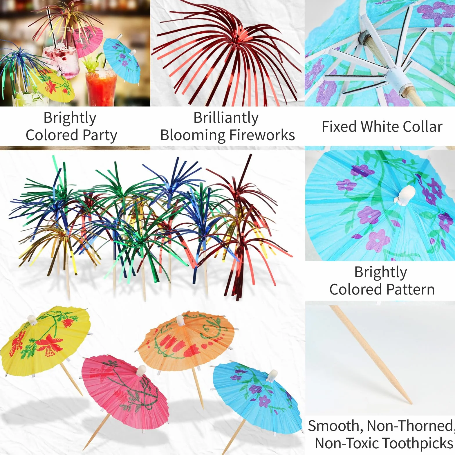 200 Pezzi Accessori Per Bevande Per Cocktail Party, Succhiare 150 Pezzi Fuochi D'Artificio Per Cocktail, 50 Pezzi Ombrellini Cocktail, Colorato Piedini Da Cocktail Per Bevande Frutta Partito