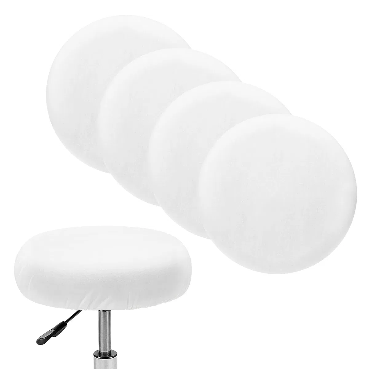 M METERXITY 4-Pack Coprisedile Per Sgabelli Da Bar Rotondi, Per 12-15 Pollici Coprisedile In Tessuto Spandex Alta Elasticità Con Bande Elastiche Per Sgabelli Da Bar/Cuscini Rotondi [Bianco]
