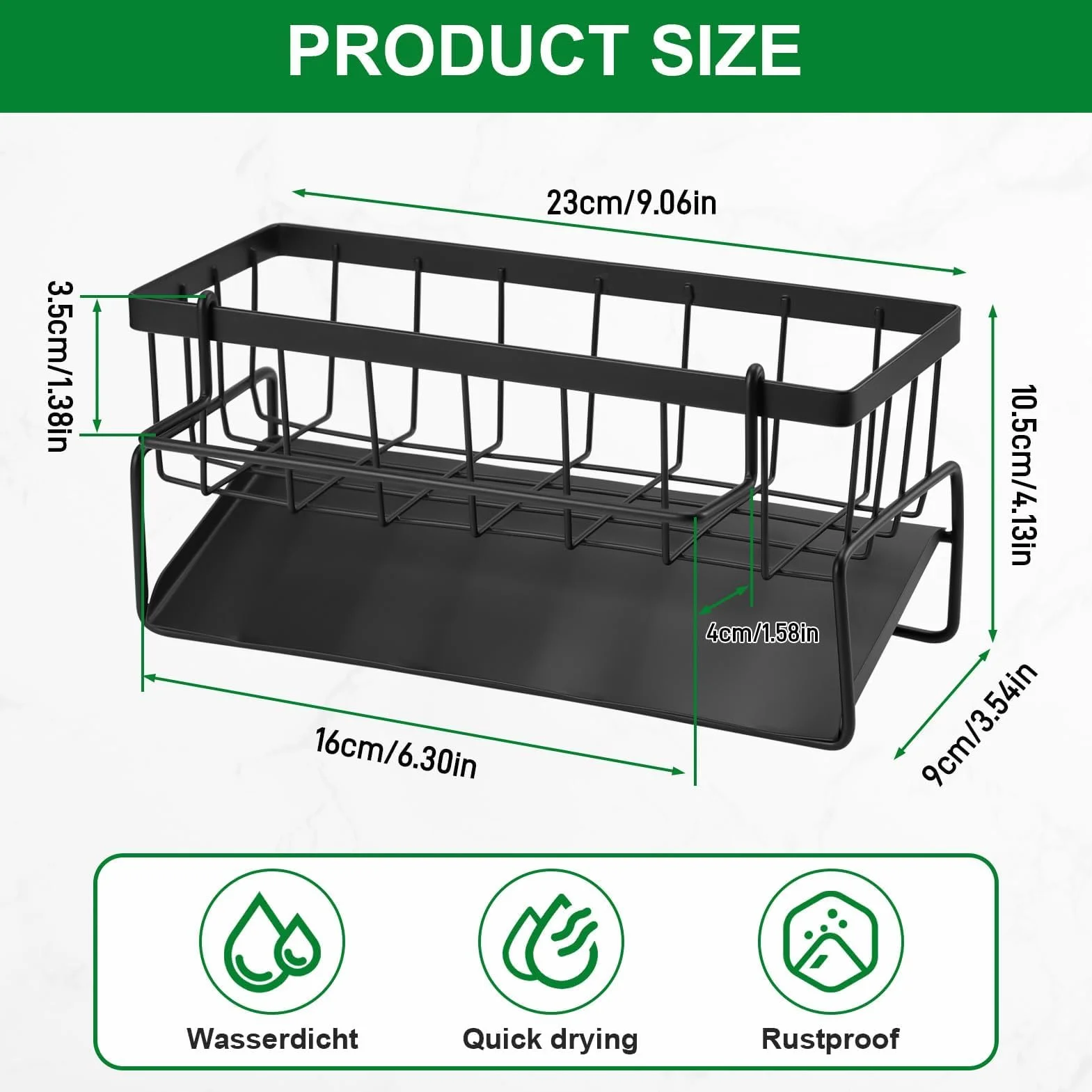 Porta Spugne Cucina Lavello, Acciaio Carbonio Organizzatore Lavello Cucina con Vassoio Gocciolamentoe Portasciugamani, Organizer Lavello Cucina per Spazzole Stracci Spugne, Nero