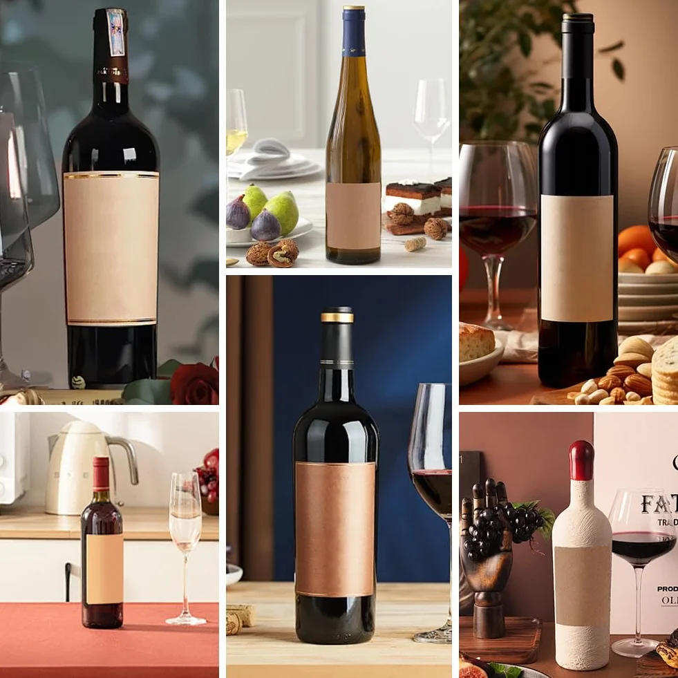 PH PandaHall 120pz Etichette Adesive per Bottiglie di Vino Etichetta per Vino Vuota, Etichetta Adesive Marrone Rettangolari per Bottiglie di Marmellata Lavori Manuali Confezioni Regalo, 10x8.5 cm