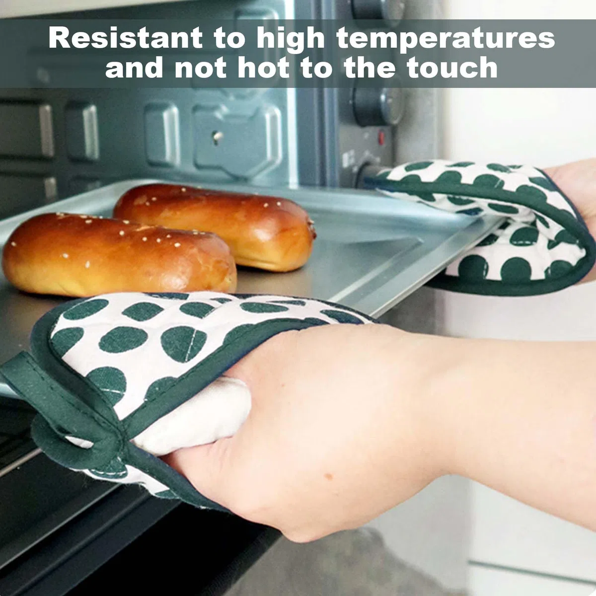Set di 2 Presine da Cucina, Presine in Cotone con Tasche, Resistente al Calore Fino a 250°C, Guanti da Forno in Cotone Portapentole da Cucina Resistenti al Calore per Cucinare, 20 x 15 cm (Verde)