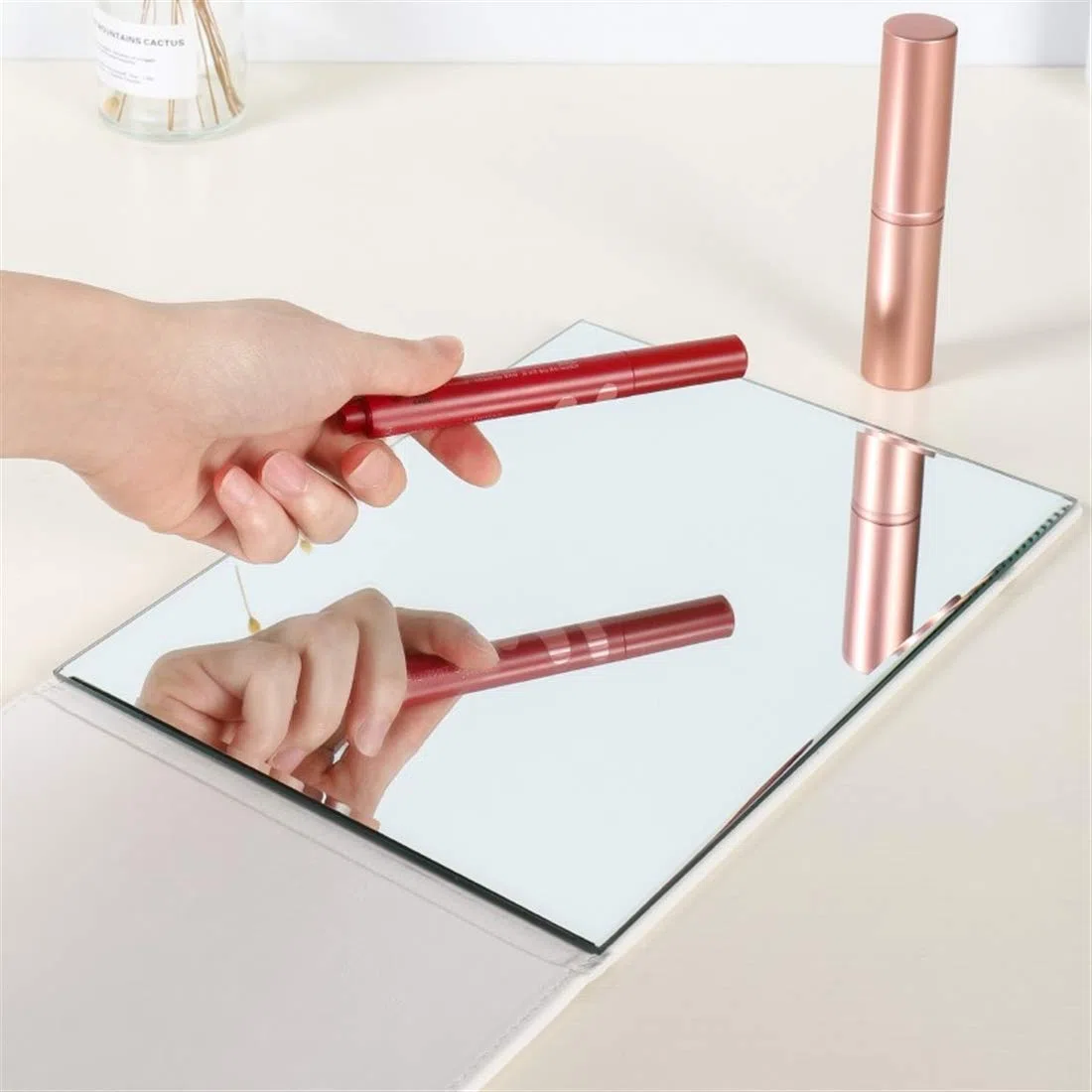 Zcooooool Specchio Specchio per il trucco Super HD portatile grande Specchio per trucco multi-stand Angolo libero/portatile/da tavolo Specchio pieghevole,25.5X18 cm (10X7 pollici)