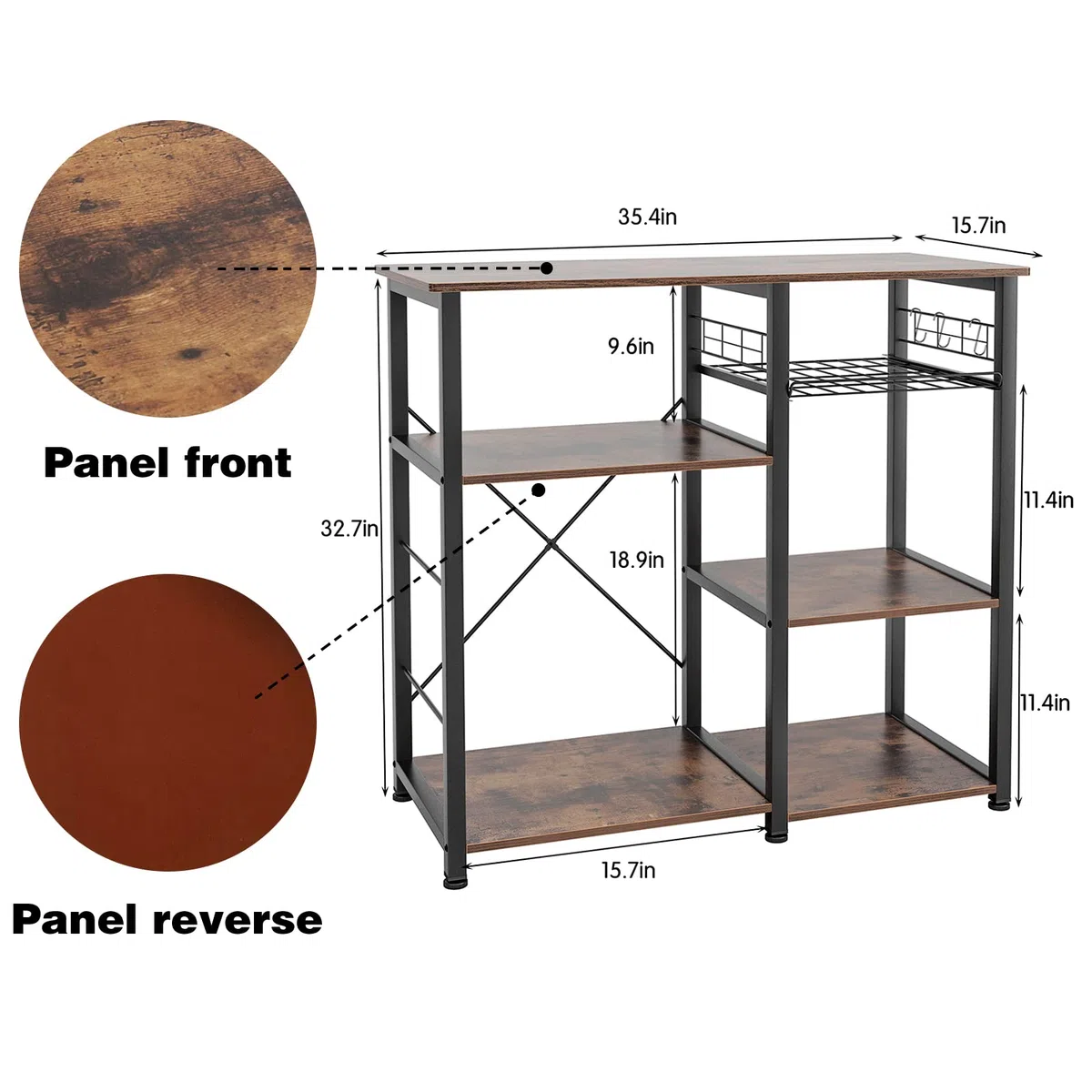 SogesHome Scaffale da Cucina, 3 +4 Supporto per Forno a Microonde con Ripiani, Mobile Cucina salvaspazio con cesti in Filo Metallico, 90 * 40 * 83 cm, Marrone Vintage W5S-FG-Sh