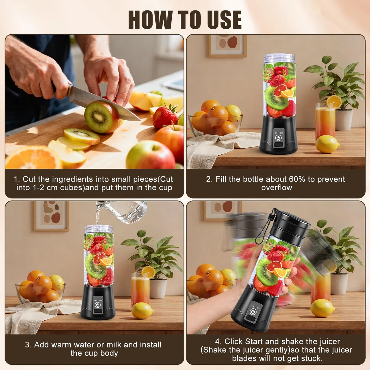 Leggero Frullatore Portatile, 380ml Mini Frullatore, USB Ricaricabile Juicer Cup, Frullatore Multifunzione per Smoothie, Frullati, Protein Shake e Succhi di Frutta