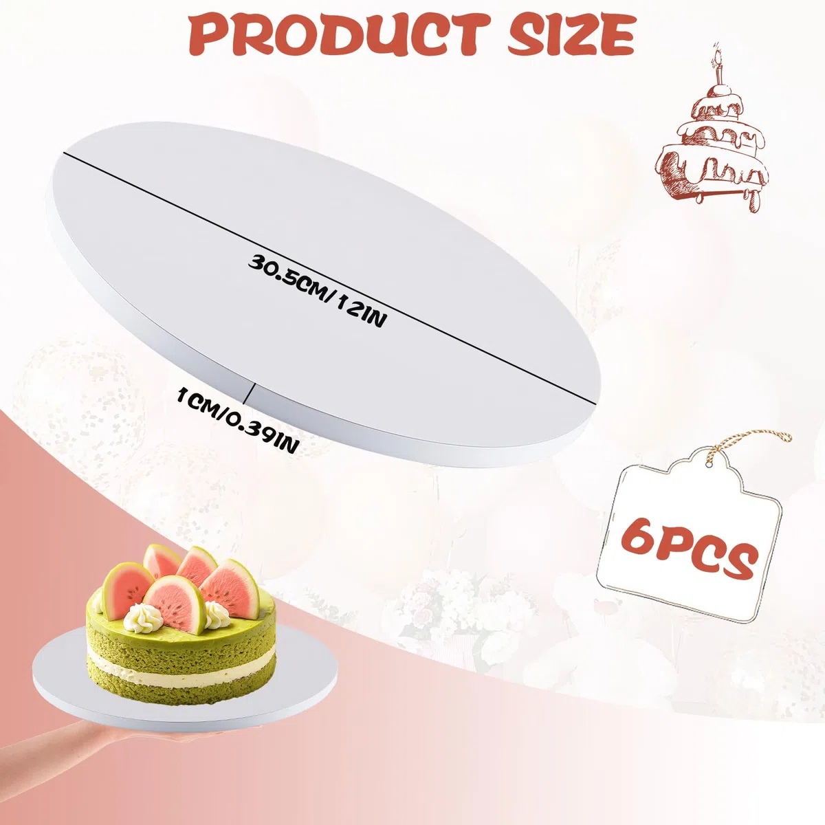 Sottotorta Tondo, 6 Pezzi Vassoio Torta Rotondo Riutilizzabile 30 cm x 12 mm, Premium Cake Board Set - Può Essere Utilizzato Su Entrambi i Lati, per Cuocere al Forno e Torte Fai da te, Bianco