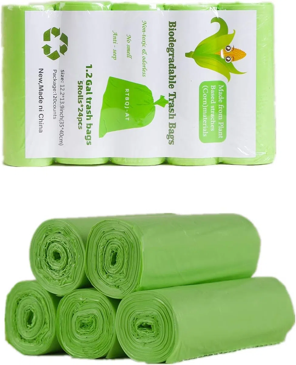 Sacchetti per pattumiera da 3-5L, 120 pezzi Sacchetti per rifiuti alimentari piccoli biodegradabili per casa, ufficio, giardino, bagno, cestino WC (Verde, 35 CM X 40 CM)