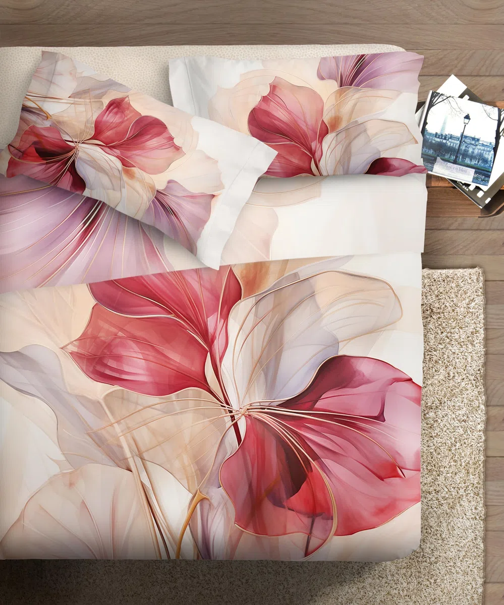 IPERSAN Parure Lenzuola Matrimoniale, 100% Cotone Percalle, 1 Lenzuolo da sopra 260x300cm + 2 Federe 83x52cm, Balza Reverse, Tessuto Finissimo, Stampa Digitale ad Alta Risoluzione, Made in Europe