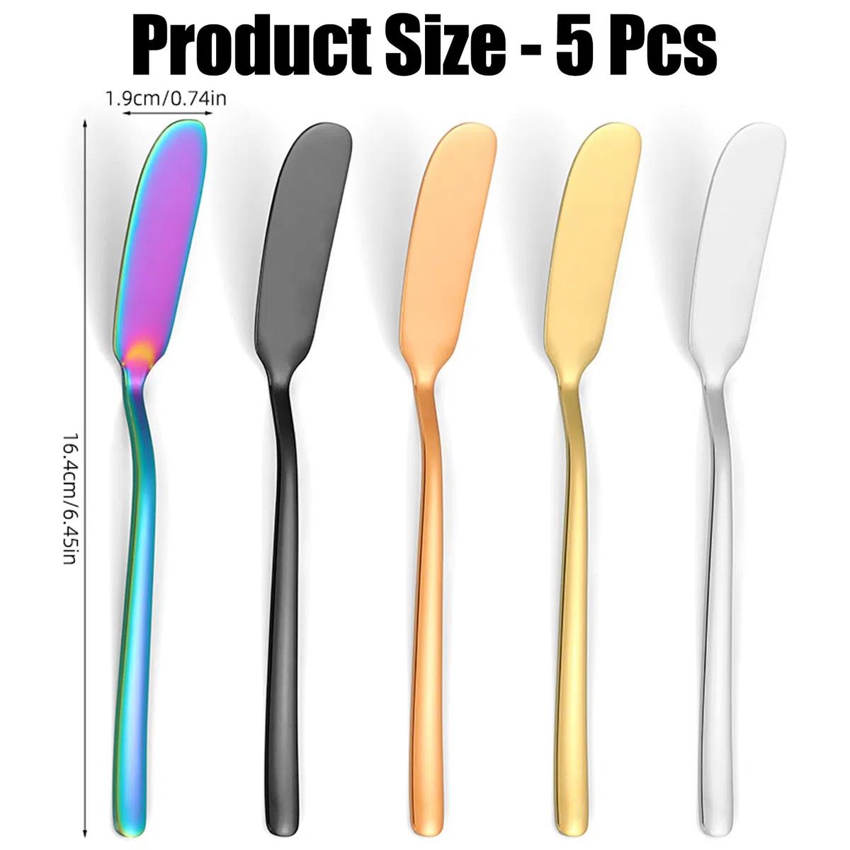 YNR Set da 5 Coltelli per Burro,Coltelli in Acciaio Inox,Bordo Arrotondato di Qualità Ristorante per Spalmar Burro e Formaggio Crema