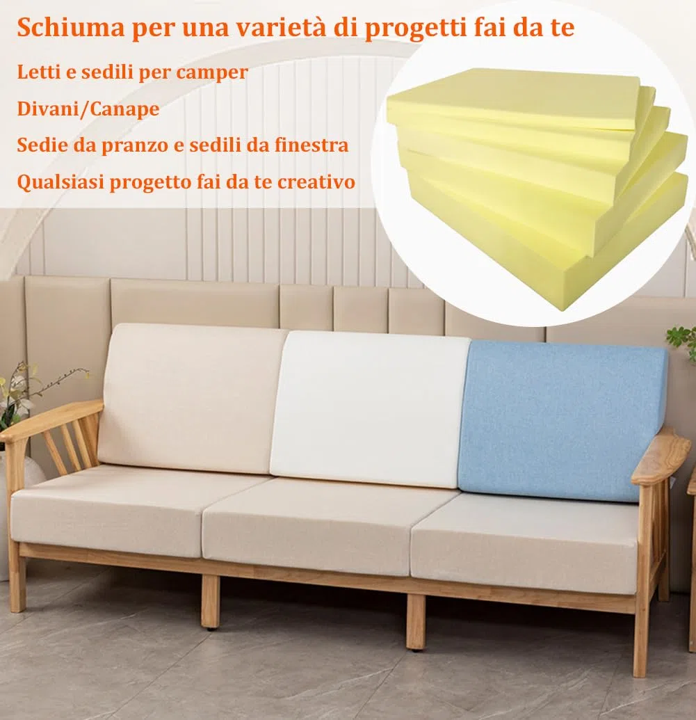 Yuly Gommapiuma per Imbottitura Densità 35,Spessore 3/5/8/10/12/15/20cm,Misura Personalizzabile,Spugna per Imbottitura Divani, Cuscini in Poliuretano Espanso,Taglio Facile (Personalizzato-15cm)