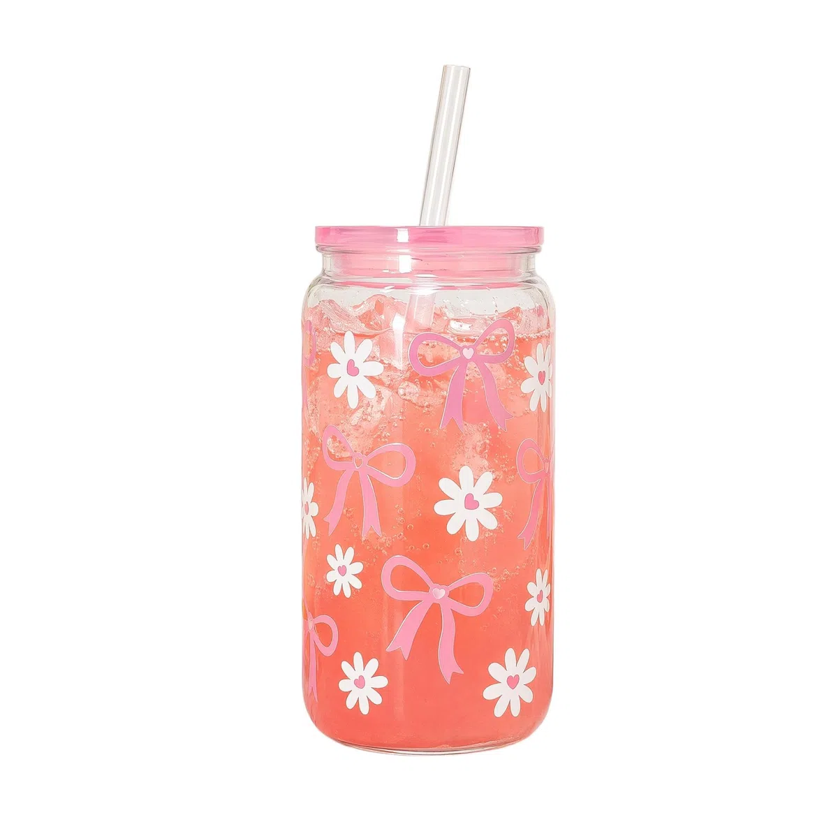 Bicchieri da 500 ml con fiocco rosa, cannucce in plastica con coperchio, tazza per frullati, per feste, baby shower, latte, acqua ghiacciata, succhi di frutta, caffè, bibite, cocktail, bevande fredde