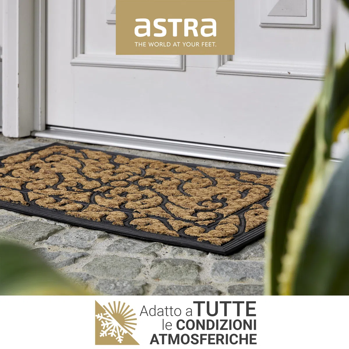 Astra Zerbino antiscivolo per esterni resistente alle intemperie - Coco Deluxe zerbino d'ingresso in gomma e cocco - 45x75 cm set di 2 Rilievo