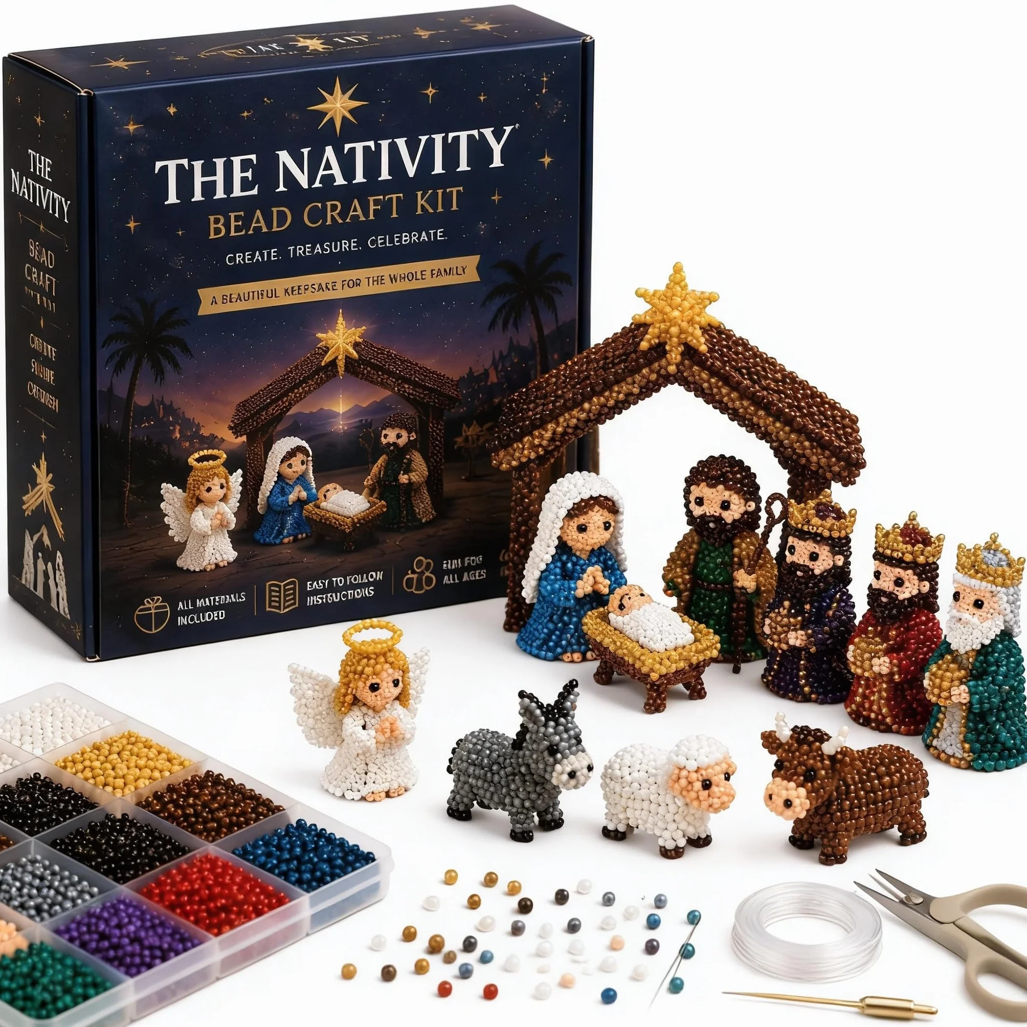 Hamosky Kit fai da te con perline 3D a forma di animale, con perline 3D fatte a mano, kit fai da te per principianti, con istruzioni passo passo per adolescenti (scena del presepe)