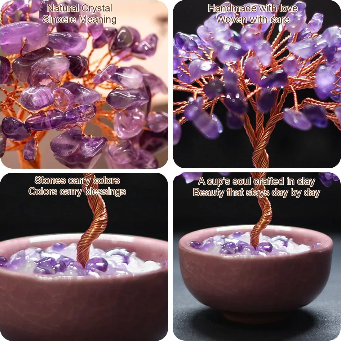 Albero della Vita in Ametista con 63 Cristalli - Feng Shui Albero della Fortuna, Idee Regalo Donna Valentino, Decorazione Casa Ufficio con Scatola