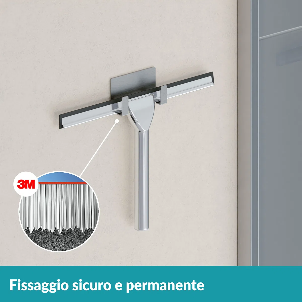 WEISSENSTEIN Tergivetro per Doccia – Tergi doccia con Gancio Muro Adesivo in Acciaio Inox – Lavavetri Doccia – Spazzola tergivetro doccia – Pulisci vetro doccia