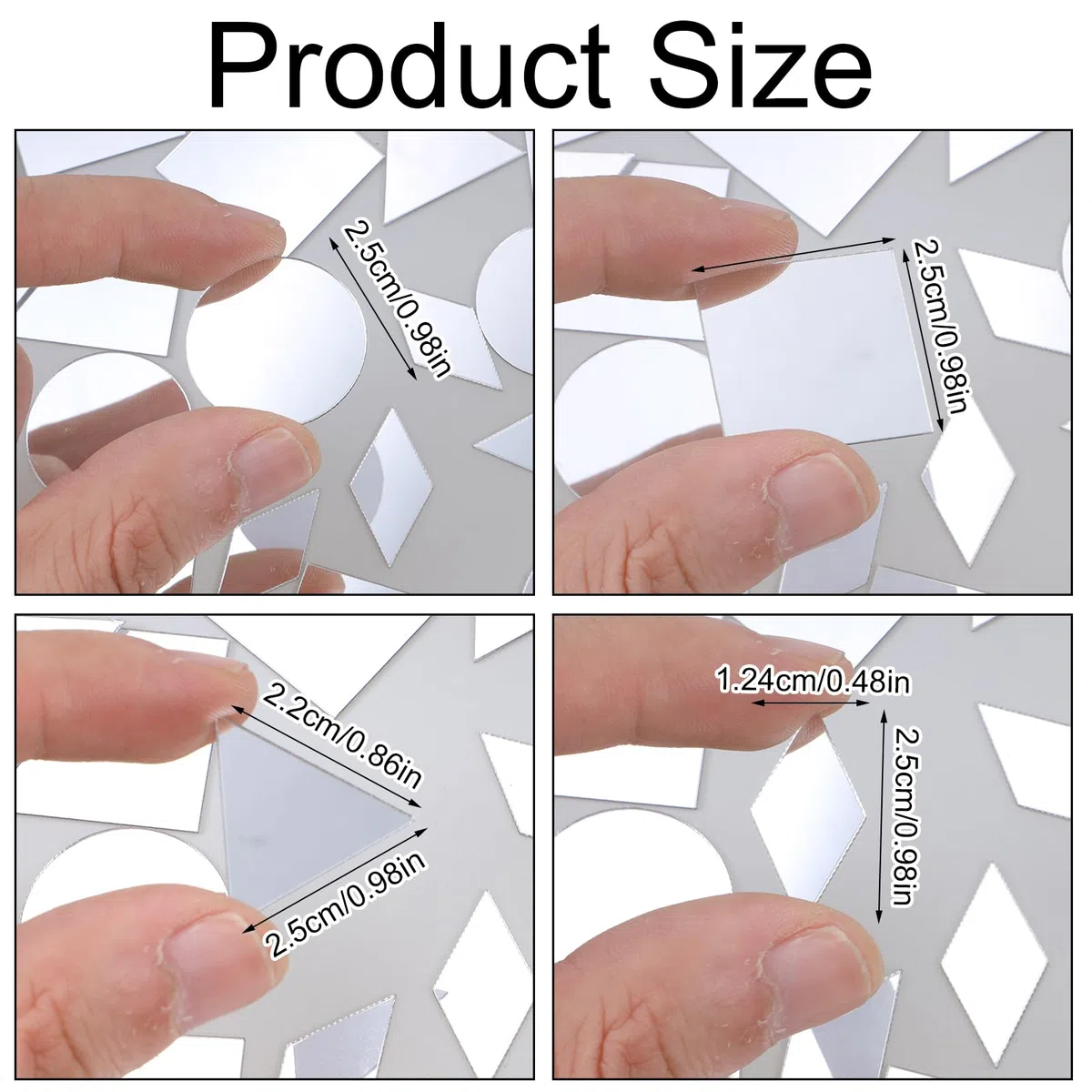 Yuanchu 120 piccoli specchi per artigianato, 4 forme: triangolo, quadrato, rotondo, diamante, fai da te a specchio mosaico piastrelle per arte della parete della casa, palle da discoteca