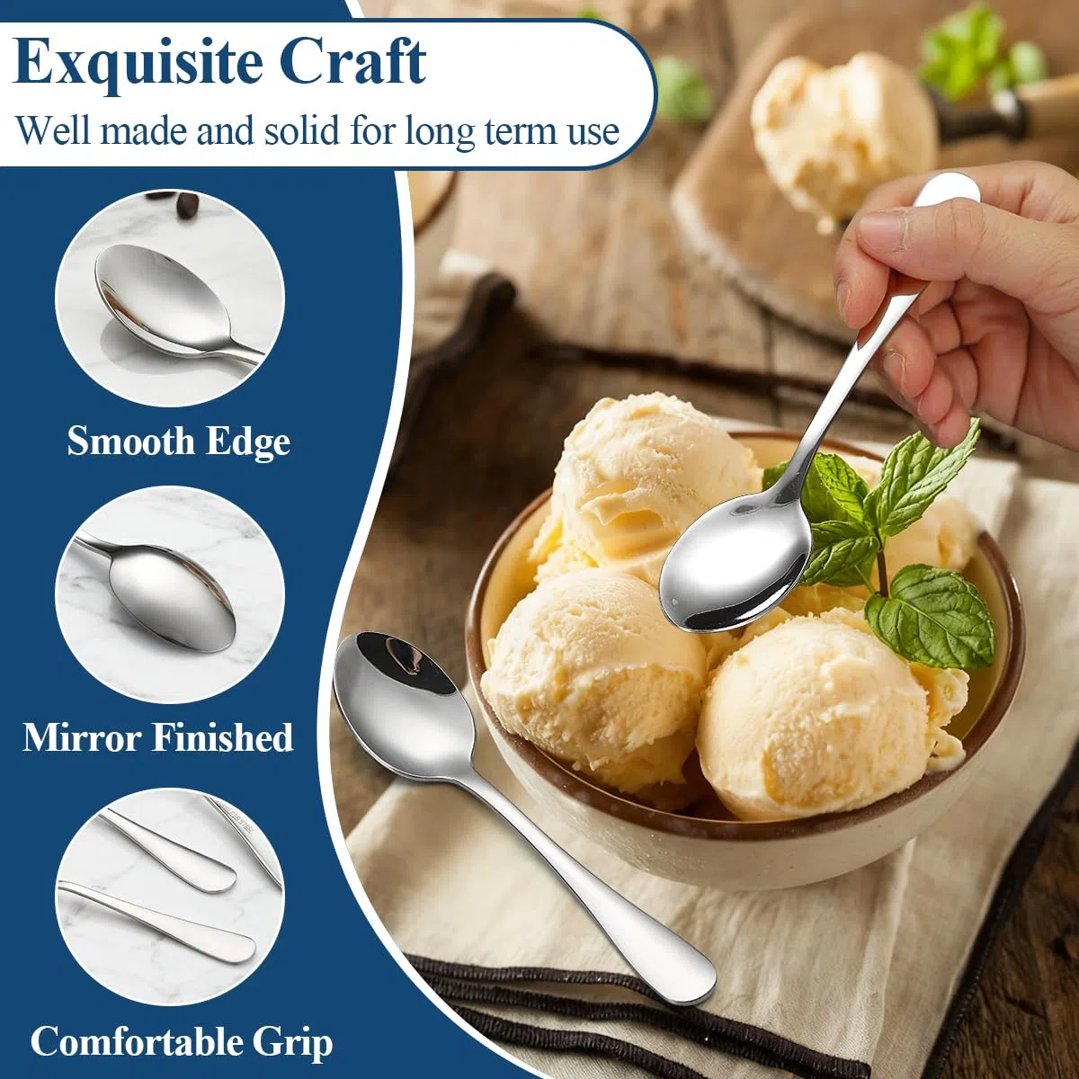 Berglander Cucchiaini da caffè 24 pezzi 14cm, Set di mini cucchiai in acciaio inossidabile per tè, dessert, gelato, posate in metallo per casa, cucina, ristorante, caffetteria
