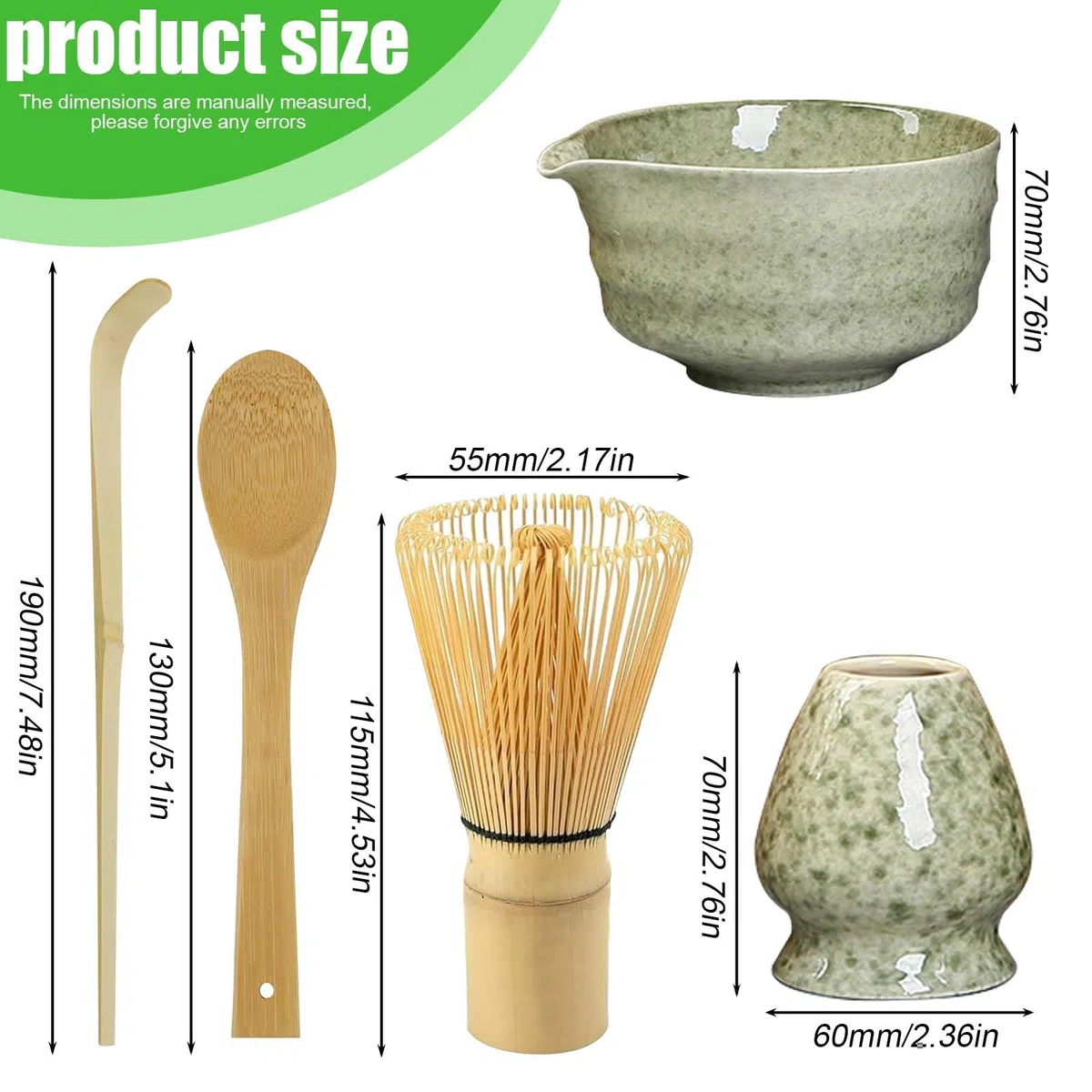 Matcha Set da tè Matcha, Matcha, Mescolatore Matcha, Frusta Matcha, Ciotola Matcha in ceramica, Ciotola Matcha con beccuccio, supporto per agitatore e cucchiaio di bambù, accessori Matcha Set regalo
