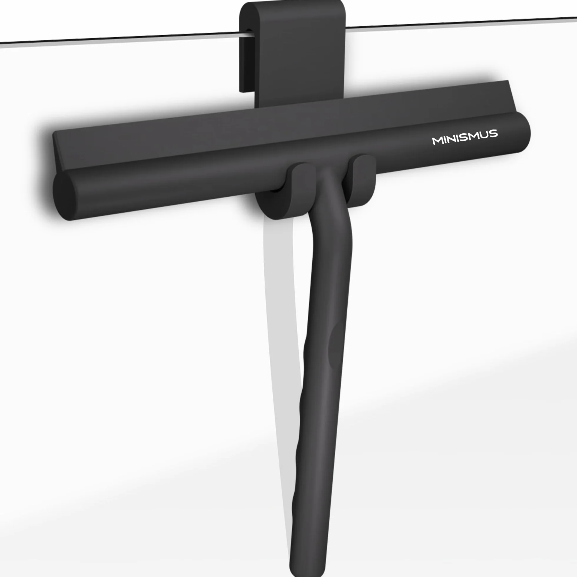 Minismus Tergivetro per Doccia - Pulisci Vetri Porte e Finestre - Tergivetro Doccia Silicone - Pulisci Doccia Vetro, Bagno e Specchi - Senza Foratura, Supporto Incluso (Nero, 21 cm)