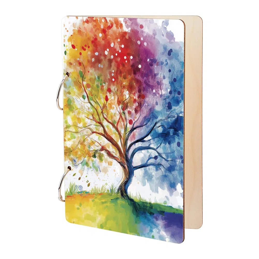 SUPERDANT Porta Biglietti D'Auguri A Forma di Albero Stagioni Alberoa Vita Raccoglitore A Fogli Mobili In Legno Cartolina Copertina Ad Anelli Regalo Ricordo per Natale