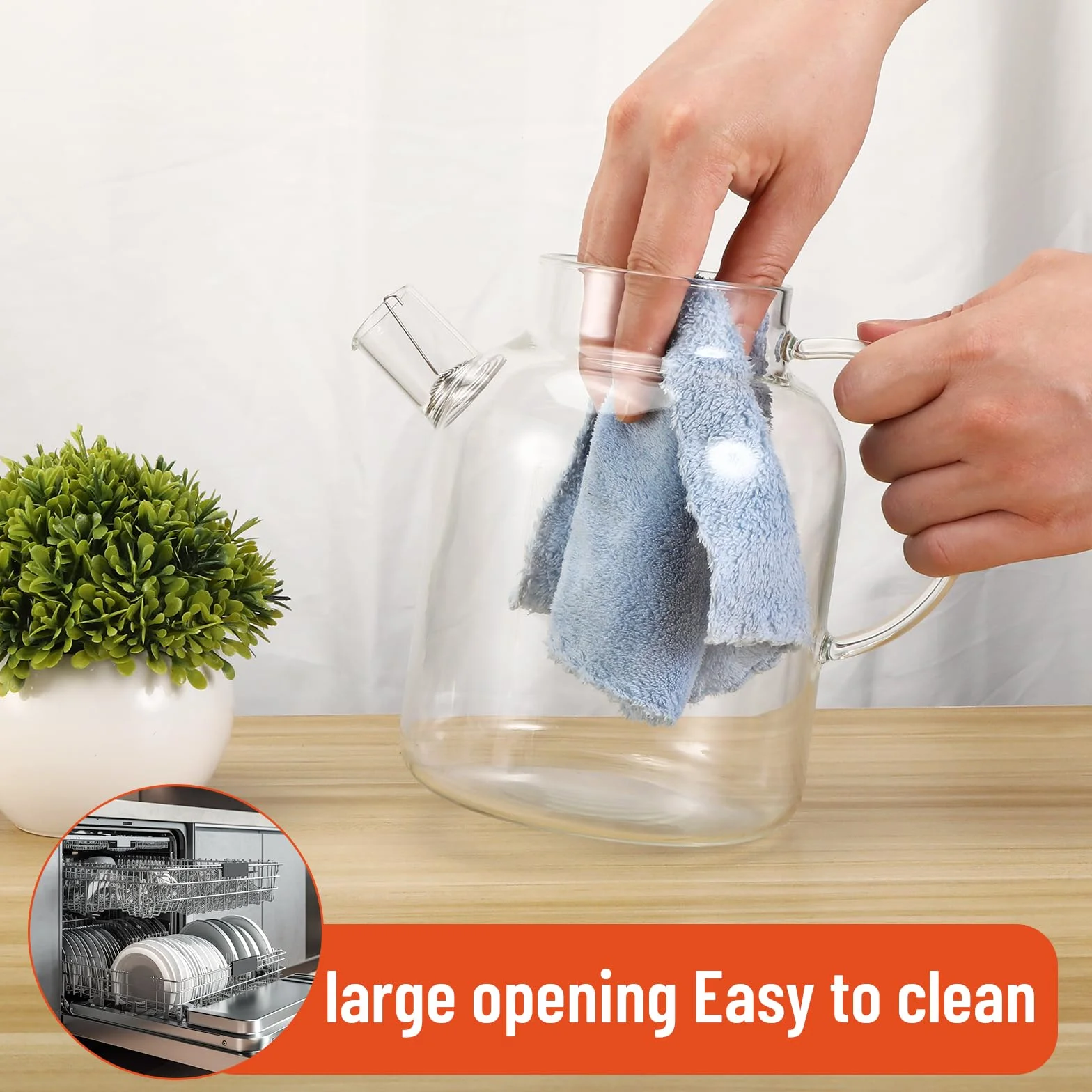 Kasanni Teiera In Vetro 1.8 L Copertura In Legno Con Filtro Resistente Al Freddo e ai Calore, a Prova di Esplosione Teiera Vetro Borosilicato Adatto Per Tè, Tisane Profumate e Bevande Alla Frutta