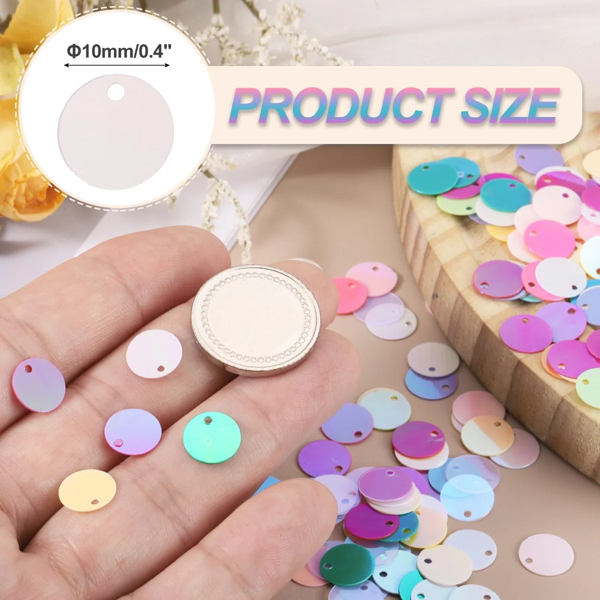 sourcing map Paillettes rotonde piatte, 2100 pezzi, 10 mm, sfuse, trasparenti, con foro laterale singolo, per fai da te, ricamo, creazione di gioielli