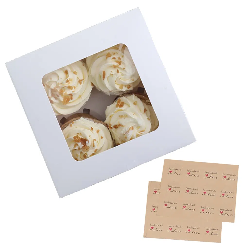 15 x 4 Cavity Scatole per Cupcake e Torte con Finestra e Inserti