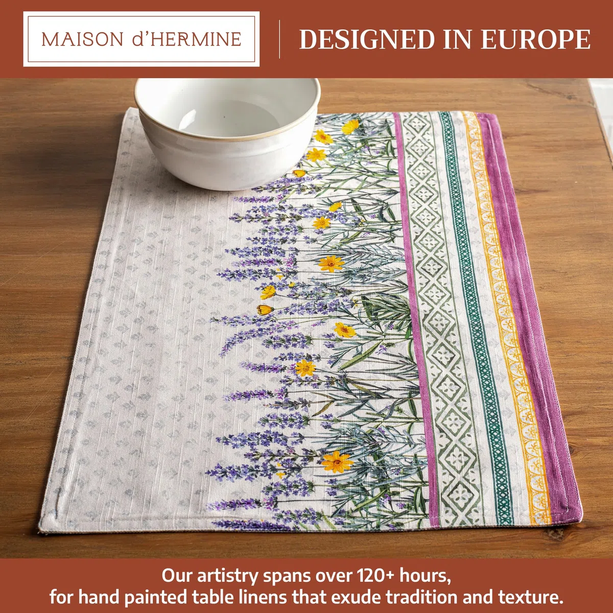 Maison d'Hermine Set di 4 tovagliette in 100% cotone, lavabili e riutilizzabili, per casa, cucina, sala da pranzo, feste, matrimoni, ristoranti, Primavera Estate (Fanny Lavender, 33 cm x 48 cm)