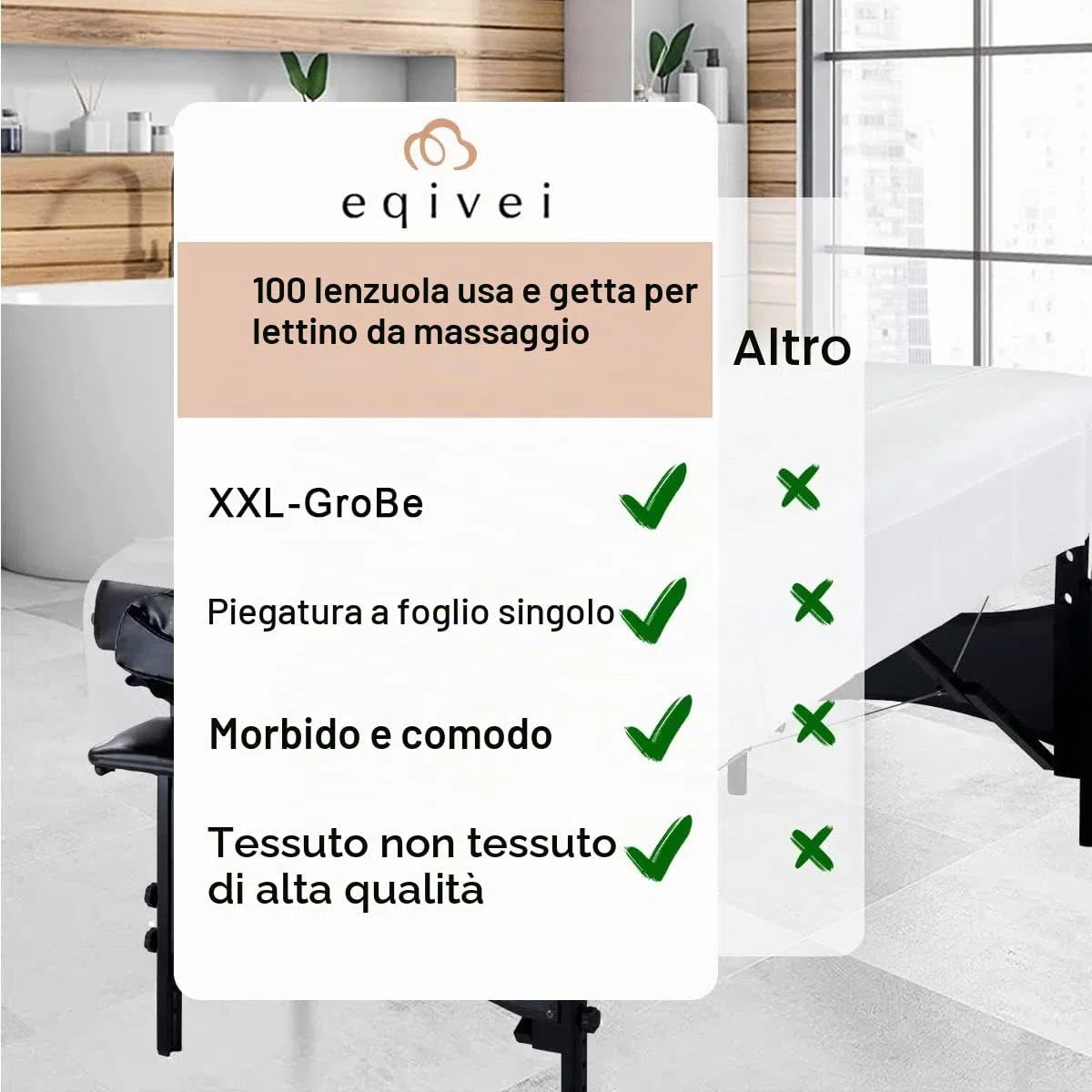 Eqivei 100Pcs Lenzuolo Usa e Getta, 100 x 200 cm, Teli per Lettino Massaggio Dimensione Grande, lenzuola da massaggio usa e getta per SPA Salone Hotel, non tessuto