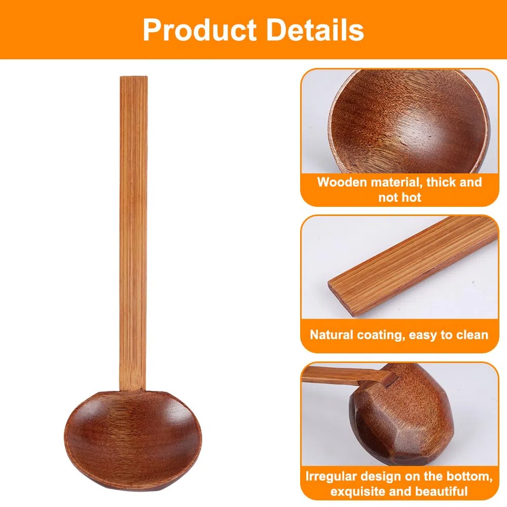 5 Pezzi Grandi Cucchiai da Zuppa in Legno, 22 cm Naturale Cucchiaio in Legno a Gusto Lungo Ramen, Cucchiaio Ramen Manico Giapponese per la Zuppa di Porridge Lamian Noodles Hot Pot Famiglia Ristorante