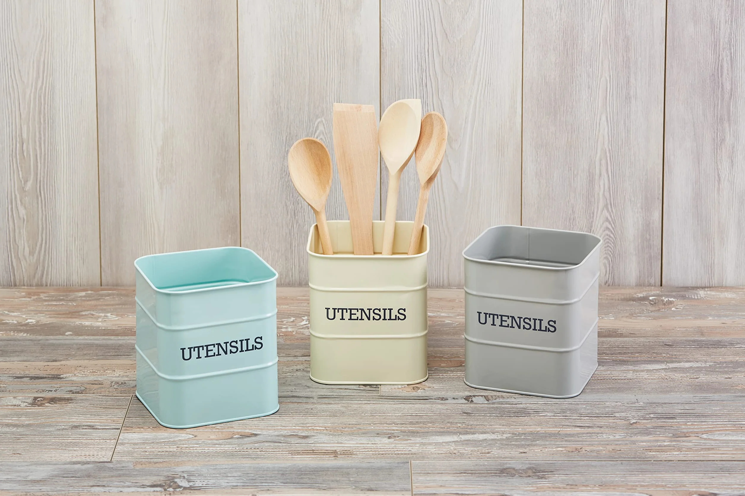 Kitchen Craft - Utensili da Cucina in Stile retrò, Porta Utensili da Cucina in Metallo, 15 x 16 cm, Metallo, Crema Antica, 14.5 x 16 cm