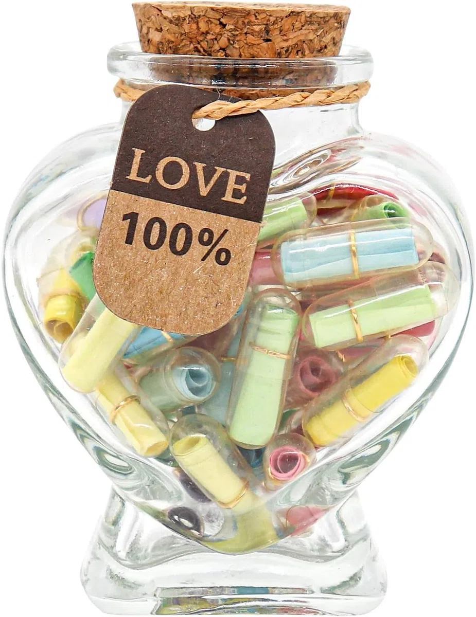 Capsule Messaggio in Una Bottiglia di Vetro, 50 Pezzi Capsule Letters d'Amore, Capsule Lettere per Fidanzato Fidanzata, Anniversario Fidanzamento Regalo San Valentino per Lei e Lui