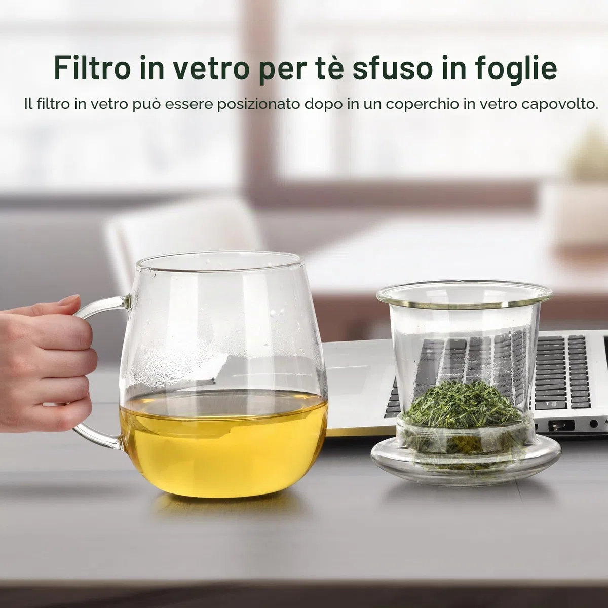 Tazza da tè in vetro da 500 ml, Tazza da tè con filtro e coperchio, tazza da tè in borosilicato adatta per tè nero, bevande, caffè freddo, bustine di tè