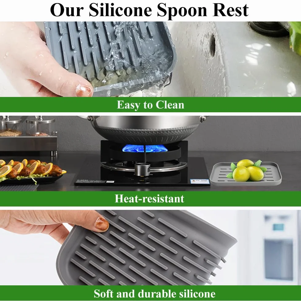 SwirlColor Porta Mestoli da Cucina, Funzionale Silicone Porta Utensili Splash Poggia Cucchiaio per Piano Cottura, Piano da Pranzo, Tavolo (Grigio)