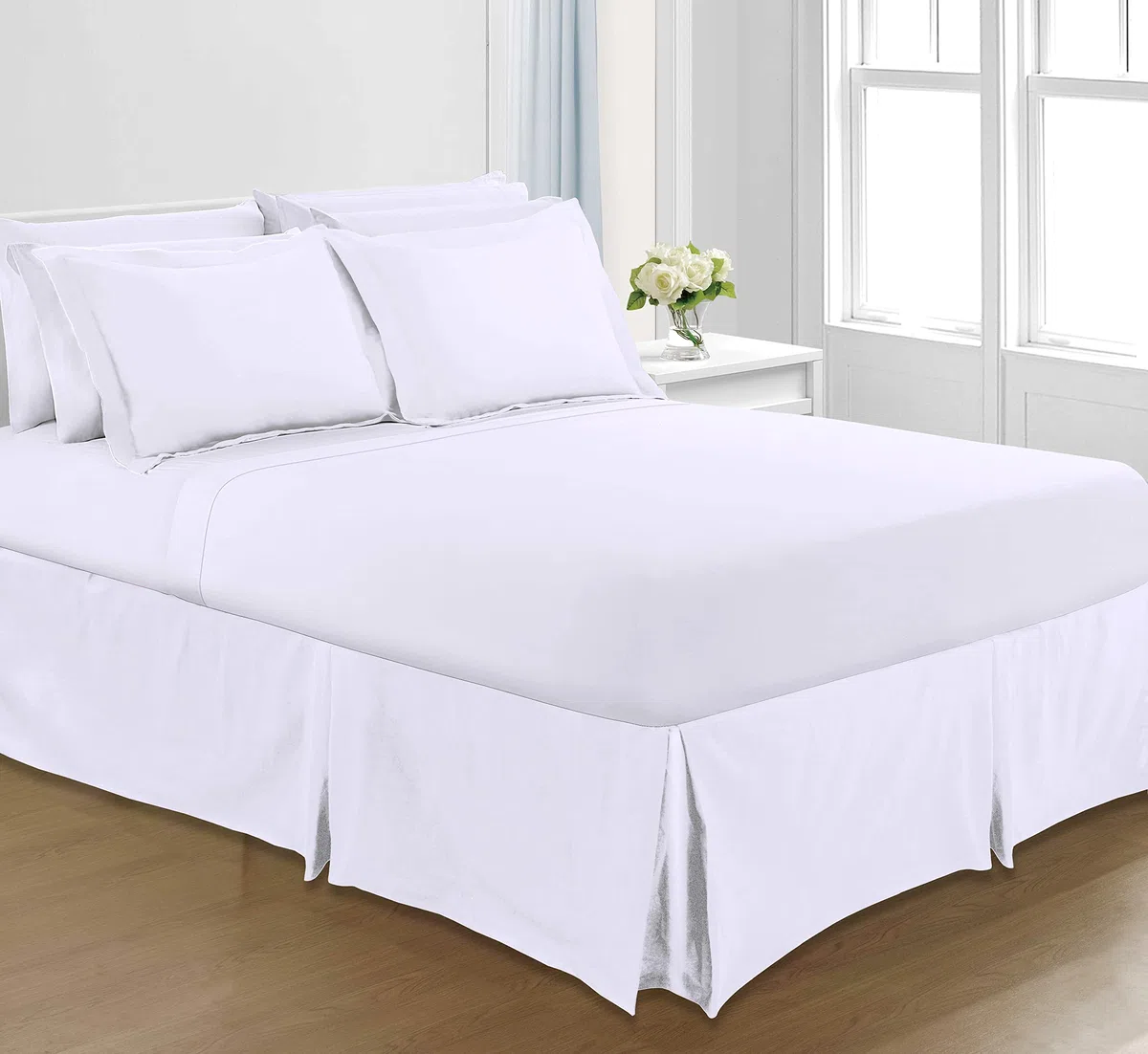 Sapphire Collection – Mantovana giroletto a tinta unita in policotone pieghettata in tutte le misure, 50% cotone/ cotone/misto-cotone/poliestere, White, Singolo