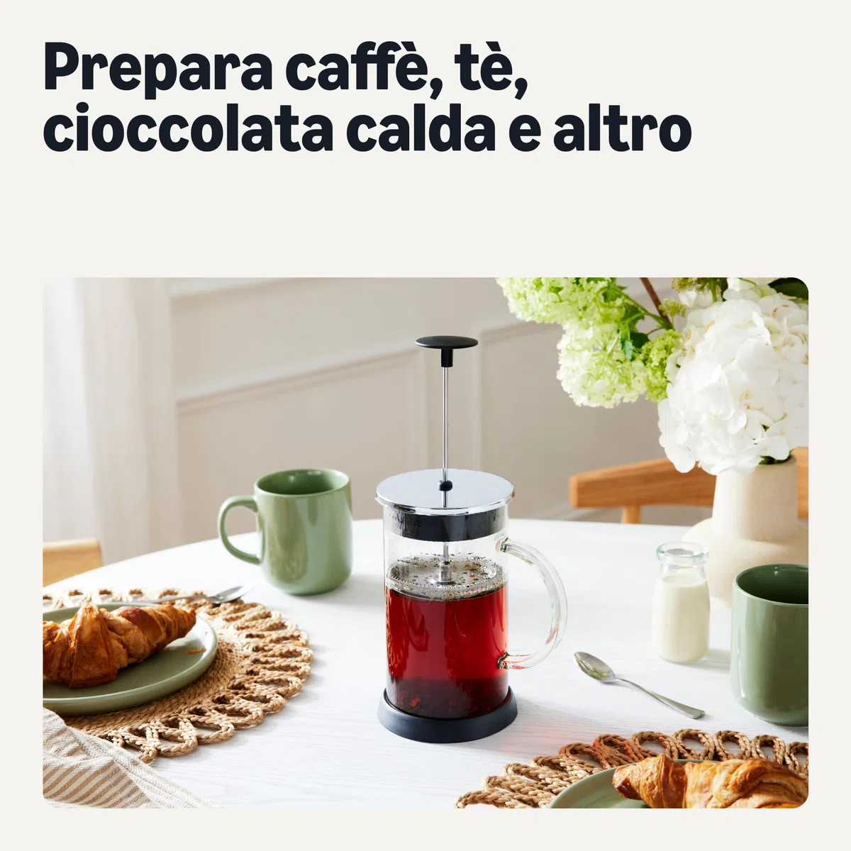 Amazon Basics Caffettiera a Stantuffo, 1L, in Vetro Borosilicato, Senza BPA, Parti Rimovibili Lavabili in Lavastoviglie