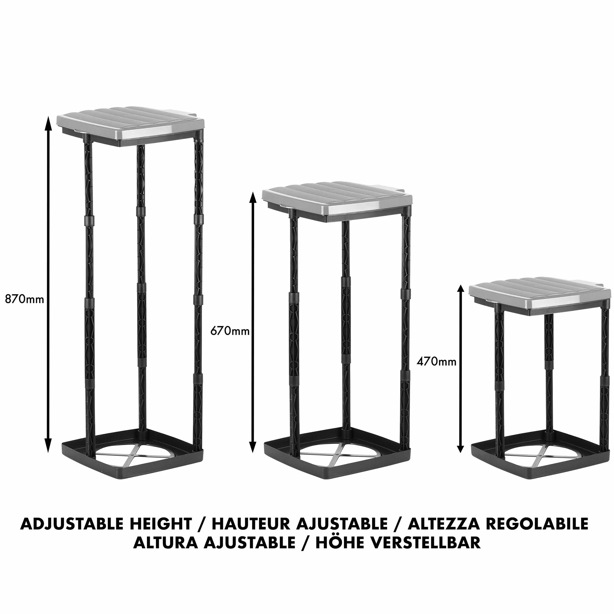 Grizzly porta sacchi spazzatura, 1x portarifiuti cestino per rifiuti con coperchio grigio, sistema a innesto regolabile in altezza con anello di fissaggio, per di diverse dimensioni da 25-120 litri