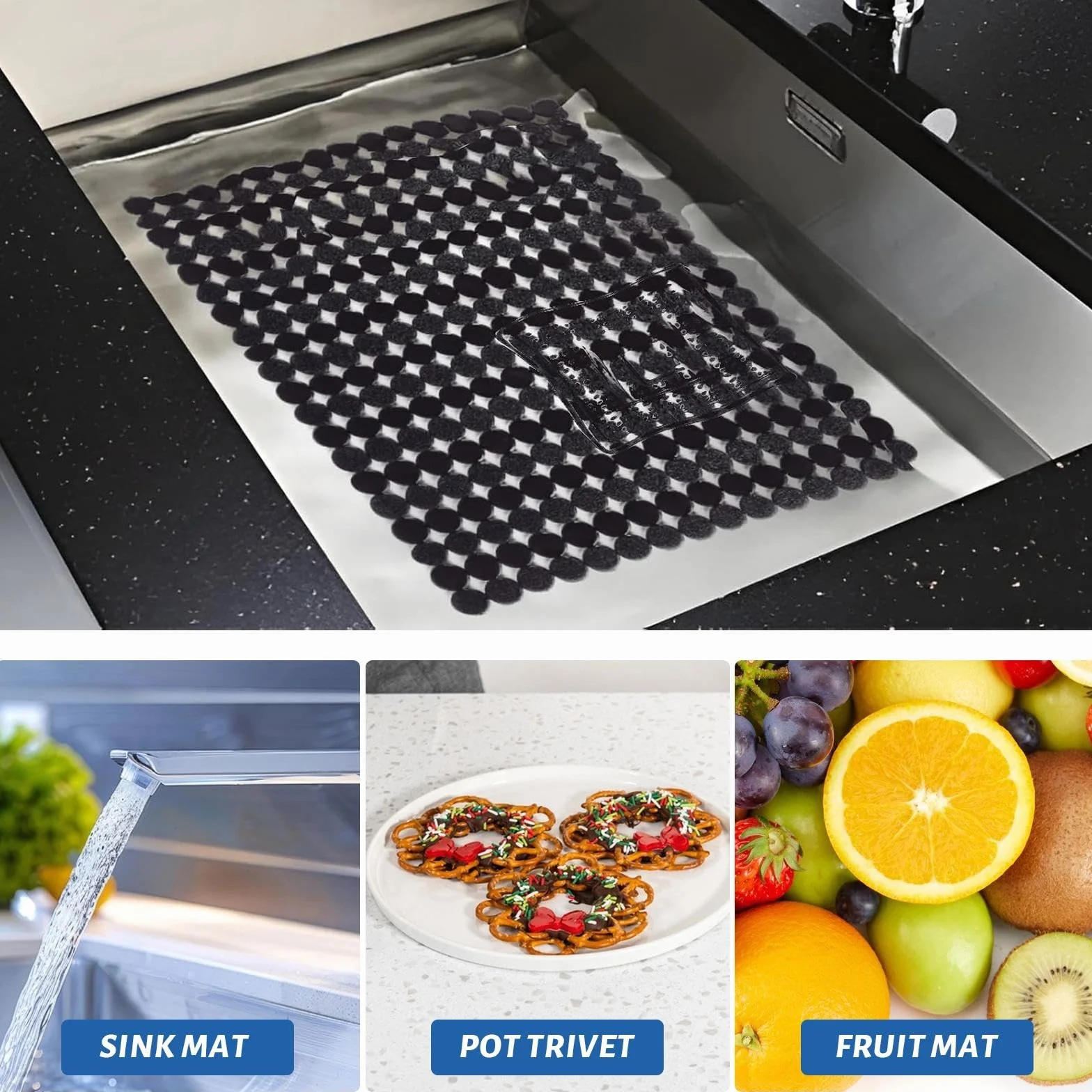 2 Pezzi Tappetino Lavello Cucina 30 x 40 cm Tappetino Scolapiatti Ritagliabile in PVC Anti-Scratch Drenaggio Rapido Tappetino Protettivo per Lavello (Nero)