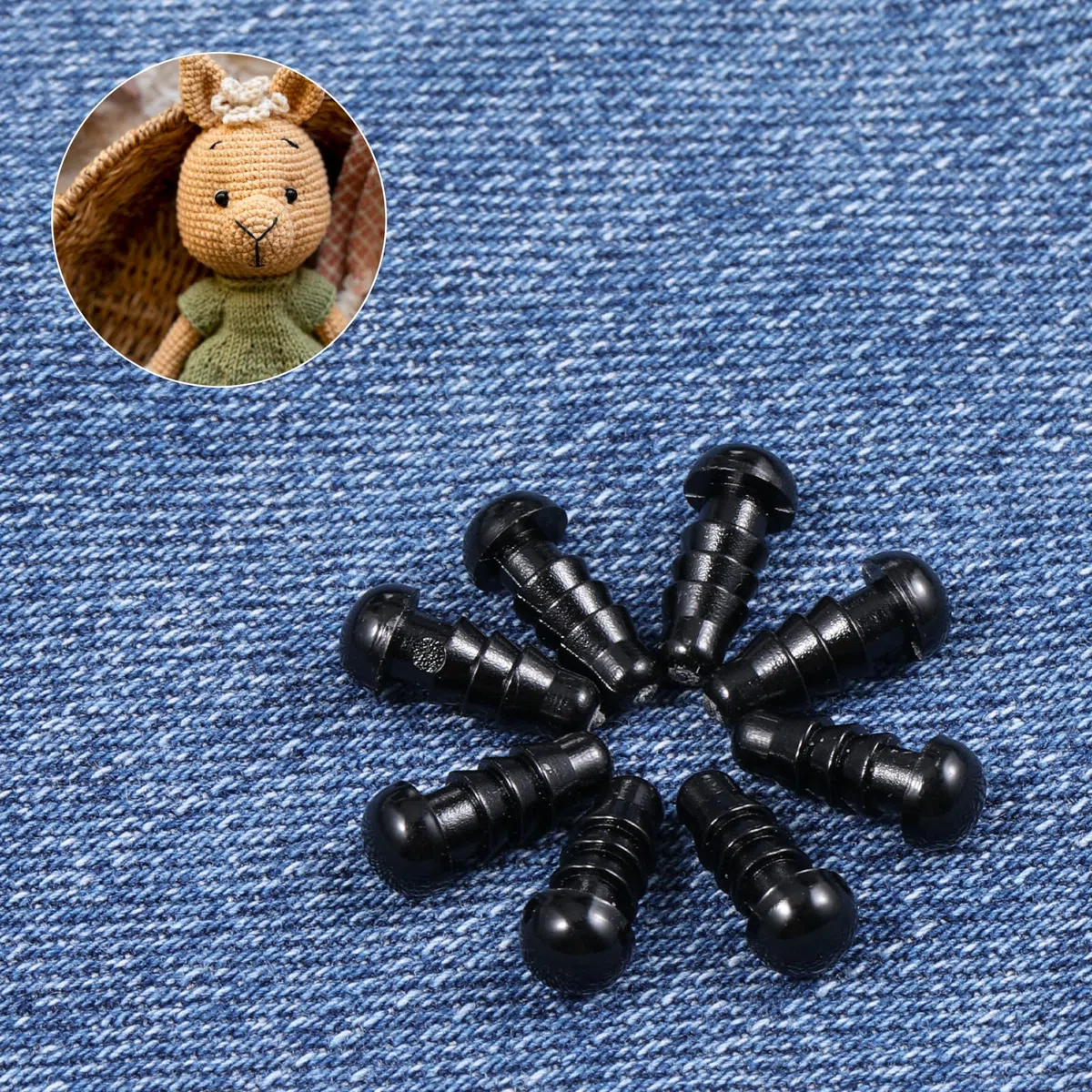 Larrel 300 occhi di sicurezza per animali all'uncinetto, occhi di sicurezza per uncinetto, in plastica nera, per bambole, occhi a bottone con rondelle, occhi all'uncinetto fai da te, bambole, peluche