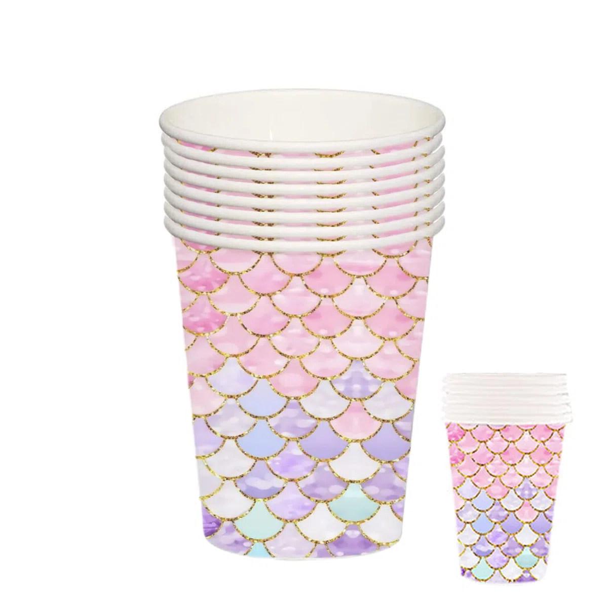 Mienocol 32 bicchieri di carta magici a forma di sirena, per feste di compleanno, feste a tema sirena, forniture per feste per bambini e ragazze, per feste di compleanno, baby shower, cene, dessert