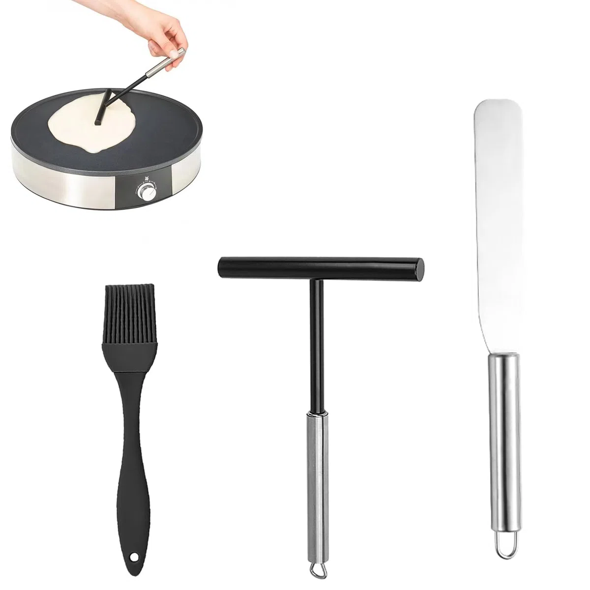 Acciaio Inossidabile 304 Stendi Crepes Distributore spatola e Pennello per olio di Silicone,Spreader Crepe,Strumento per la Preparazione di Pancake per la Distribuzione Uniforme Della Crepe