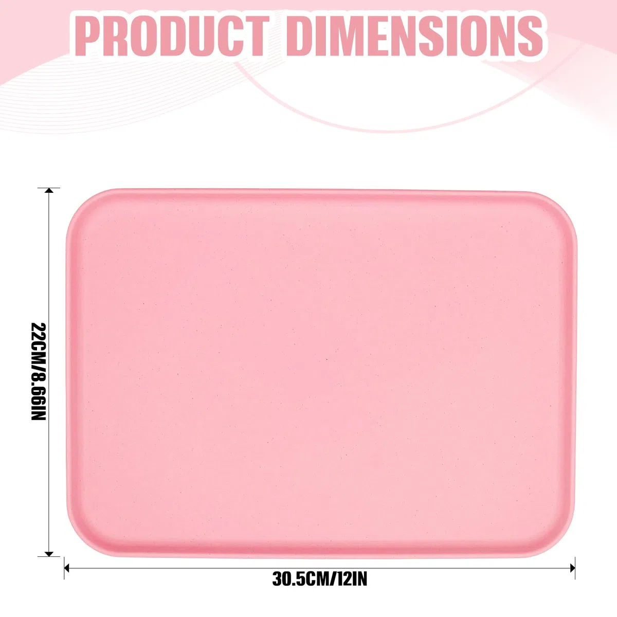 Confezione da 4 vassoi rettangolari in plastica per cucina, bevande, snack, tè, caffè, colazione, leggeri e resistenti (rosa)