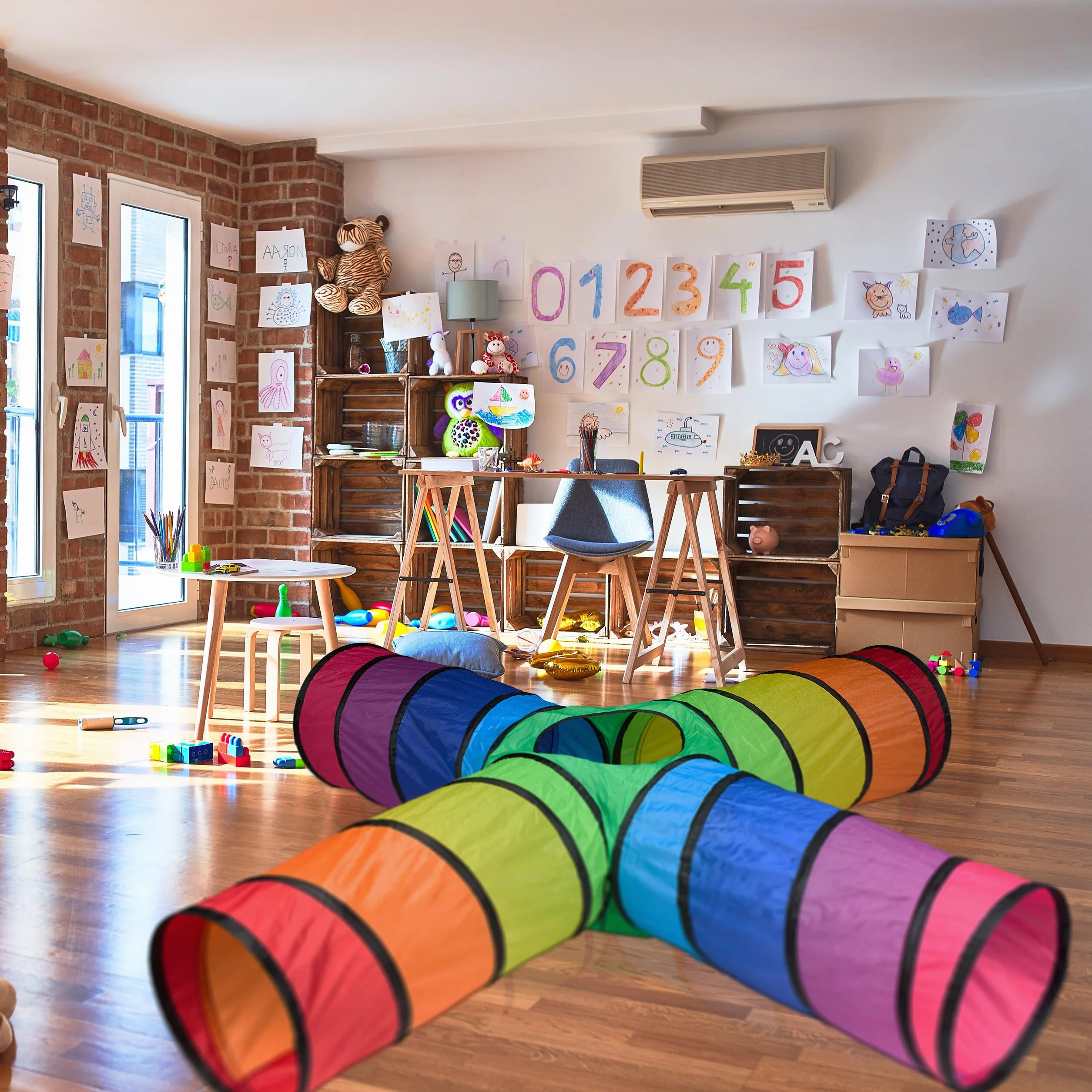 Relaxdays Tunnel Gioco per Bambini, Tenda Giochi da Esterno e Interno, 46x232x232 cm, Tubo Pop-Up, 4 Aperture, Colorato