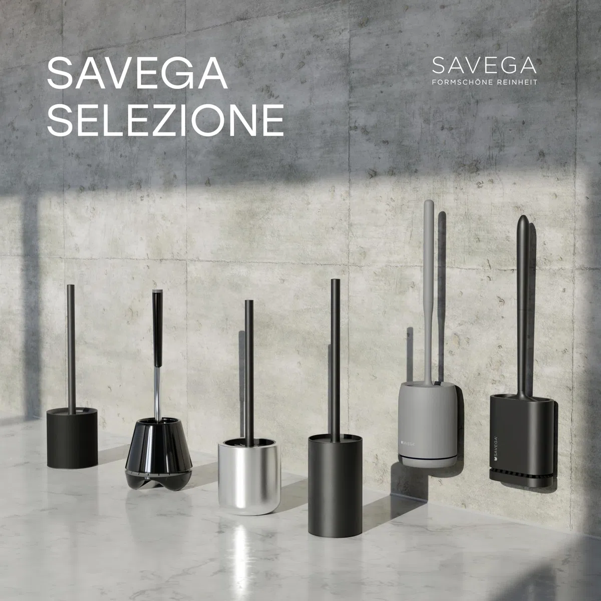 SAVEGA – Scopino WC Silicone Nero con Porta in Acciaio e Coperchio – Spazzola WC Moderna per Bagno