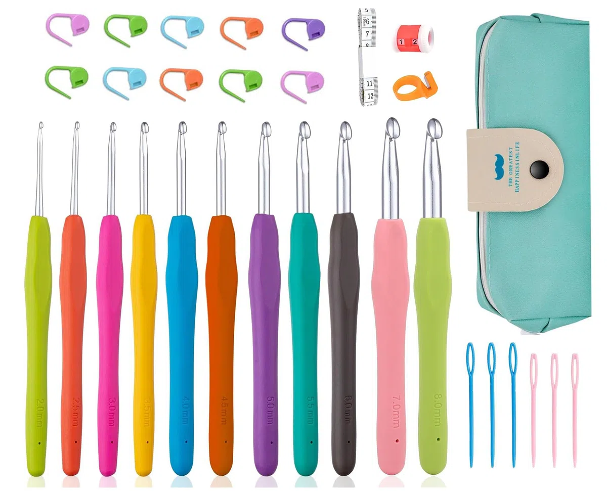 Set Di Uncinetti 30pcs, 11 Pezzi Ergonomici Morbidi Impugnature In Gomma Antiscivolo Kit Ferri Per Maglieria Con Custodia, Ideale Per Qualsiasi Tipo Di Motivi E Filati 2 mm -8mm