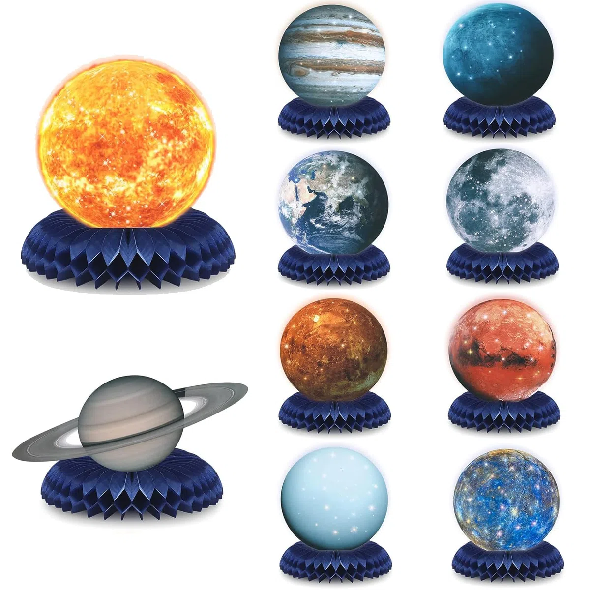 Decorazioni per feste a tema spaziale Pianeti Sistema Solare Centrotavola a nido d'ape per tavoli - 10 pezzi Galaxy Pianeti Modelli Spazio per Spazio Esterno Forniture Decorazione per Feste
