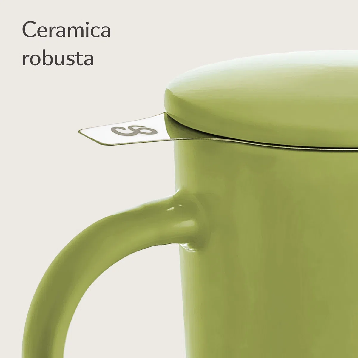 Cosumy Tazza di Ceramica con Filtro e Coperchio - 400ml Grande - Con Manico - Lavabile in Lavastoviglie - Per Tè e Infusi (Verde Matcha)